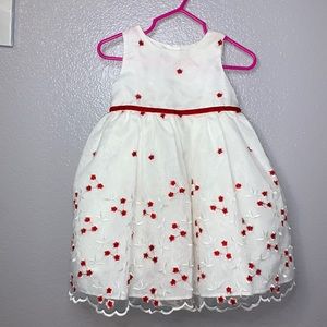 Marmellata white red embroidered flowers formal fit n flare dress